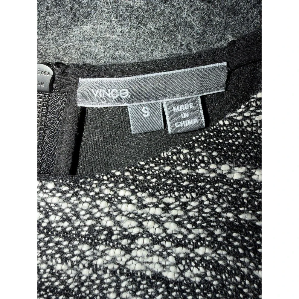 Vince. Mixed Media Shift Dress Black Gray Tweed Wool Blend Pockets Size S Small